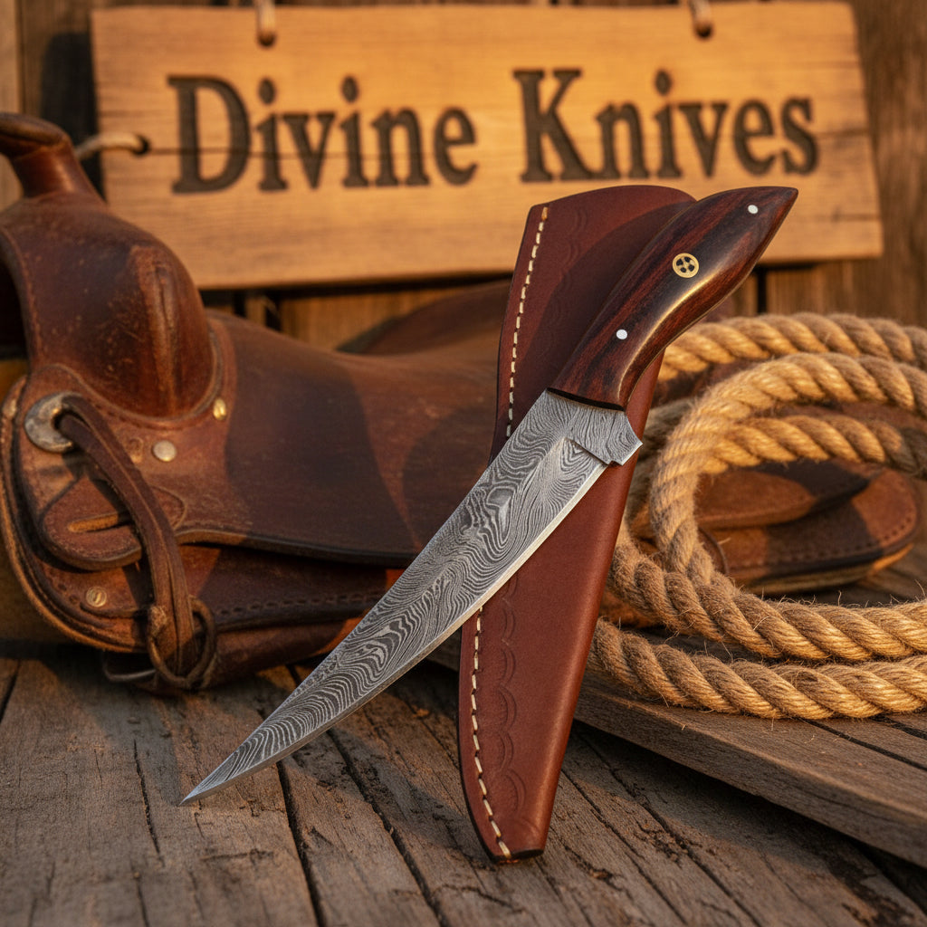 Rosewood Damascus Fish Fillet Knife for Precision Seafood Prep