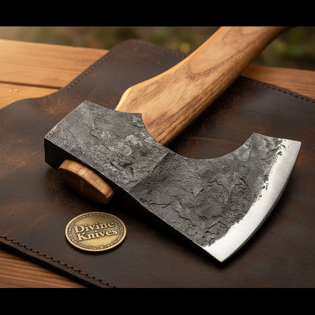 Scandinavian Hewing Axe with Curved Hickory Handle & Leather Bit Guard