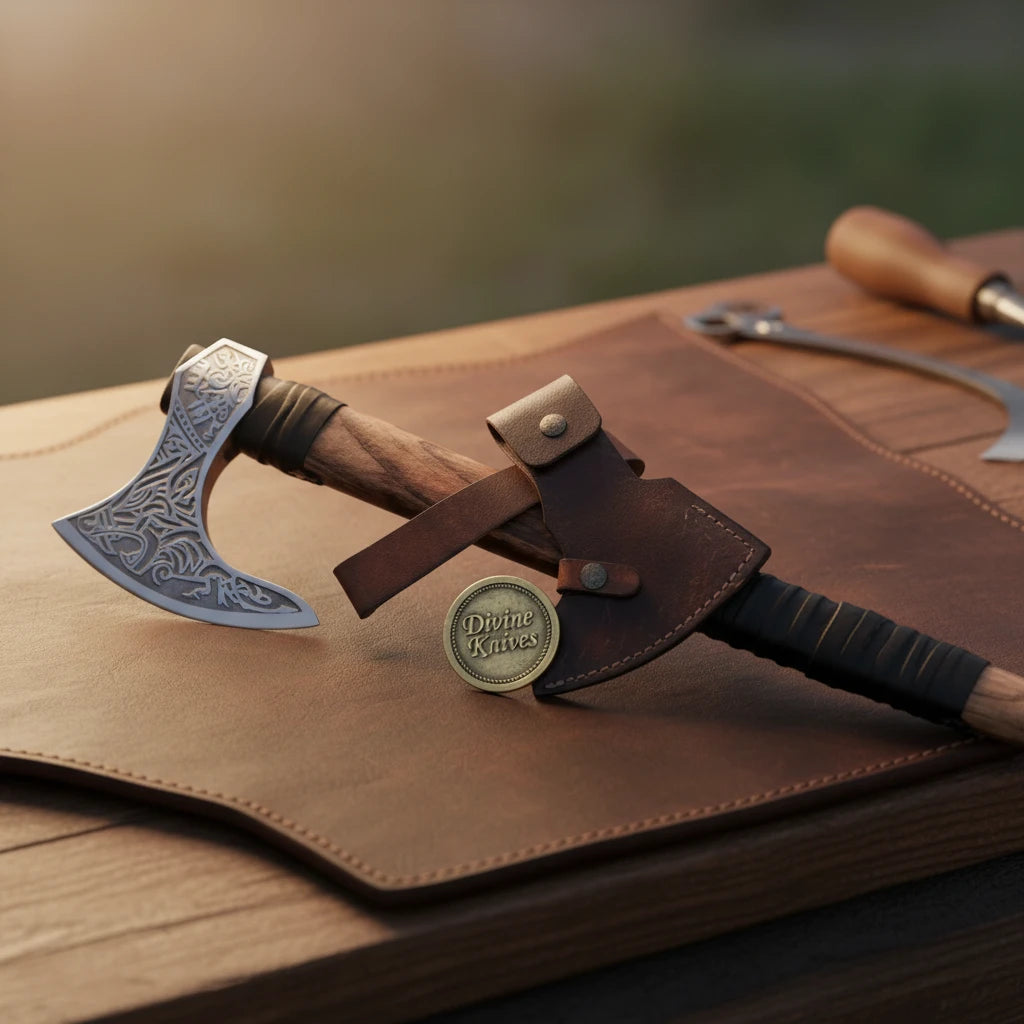 Norse Engraved Viking Beard Camp Hatchet for Outdoor Work