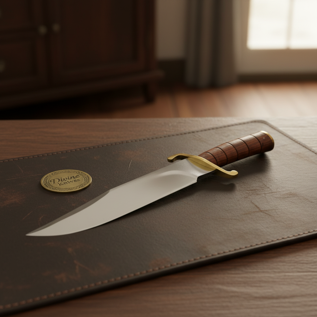 Brown Wood D2 Steel Clip Point Bowie with Ridged Grip