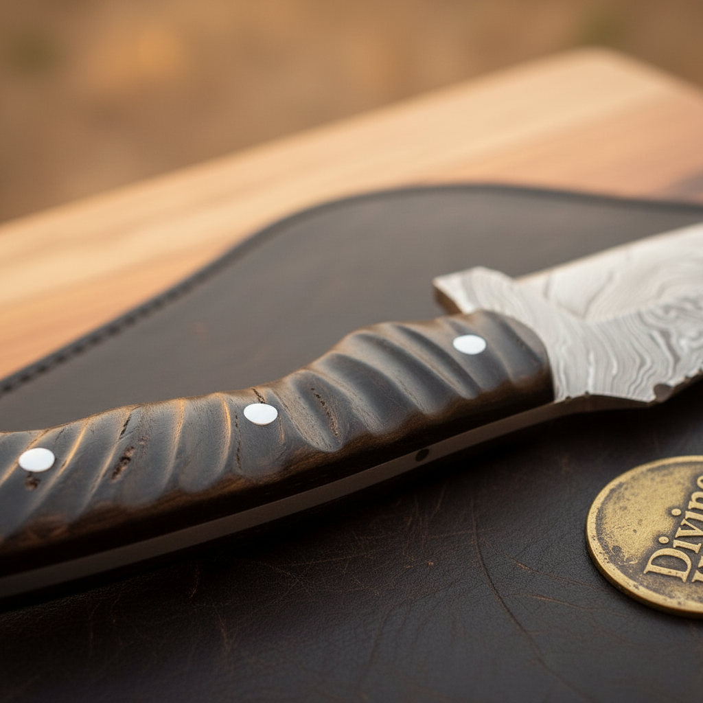 Layered Tanto Tracker Knife with Grooved Micarta Handle and Notched Ricasso