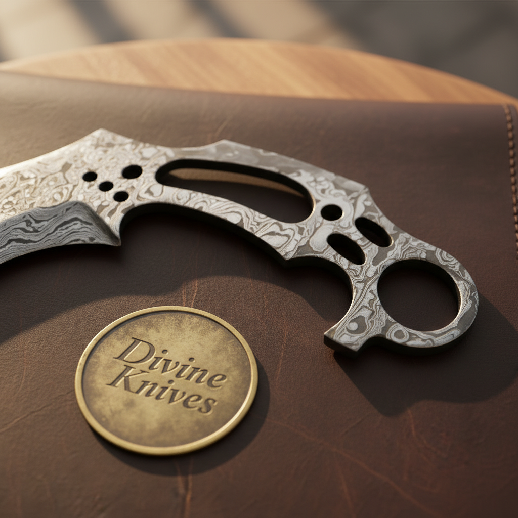 Skeletonized Karambit Blade Blank with Finger Ring and Hand Forged Layered Pattern