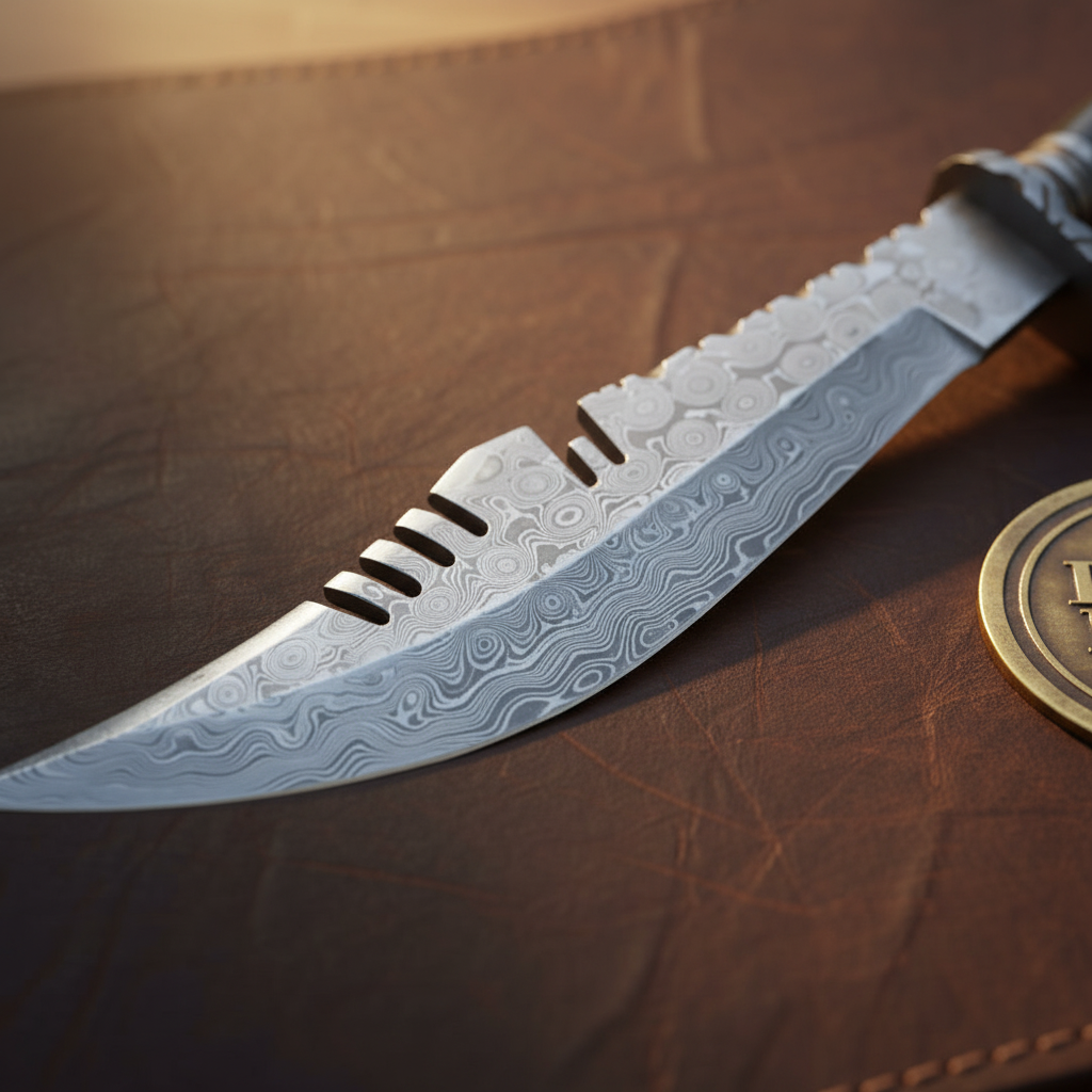 Cream and Red Spacer Handle Bowie Knife with Deep Sawtooth Spine for Camp Use
