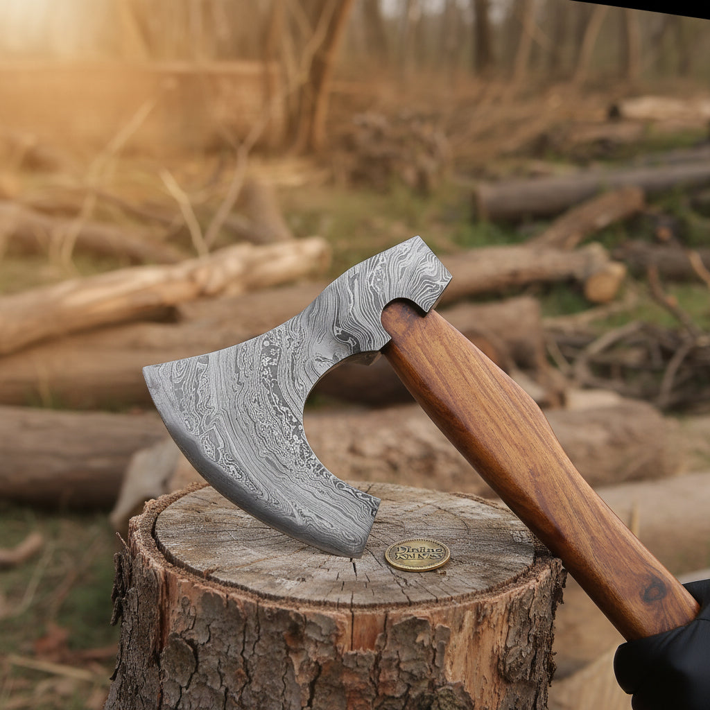 Handmade Damascus Viking Axe — Bearded Hatchet