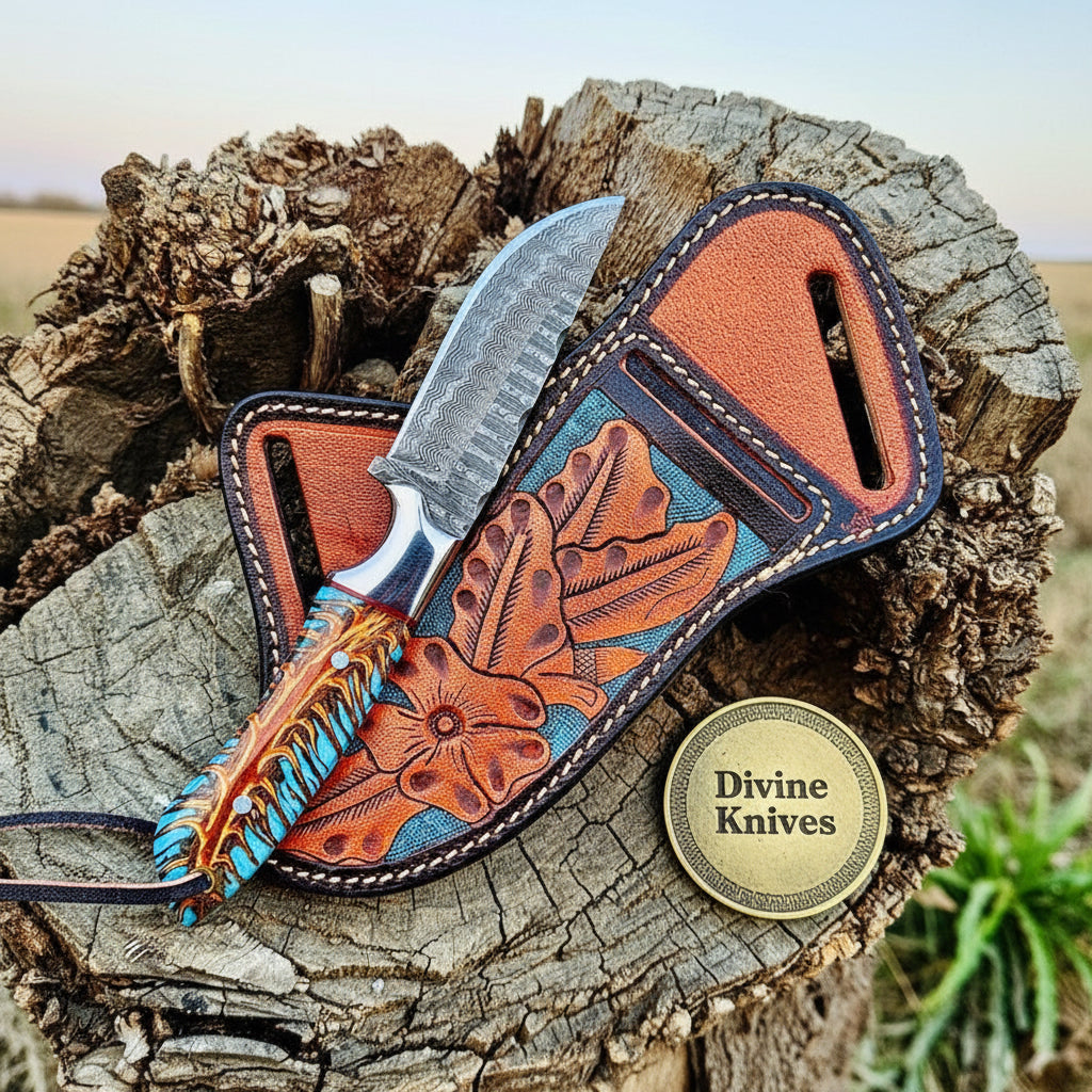 Damascus cow boy knife