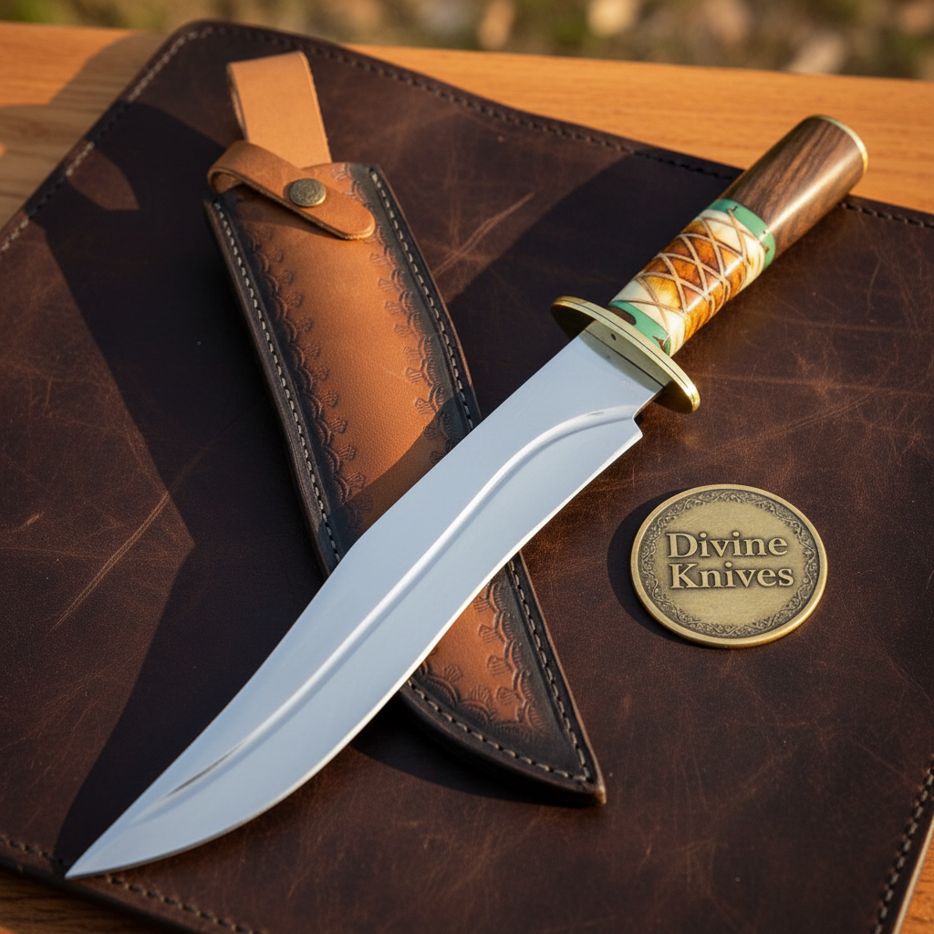 Native American Style Clip Point Bowie with Beadwork Handle