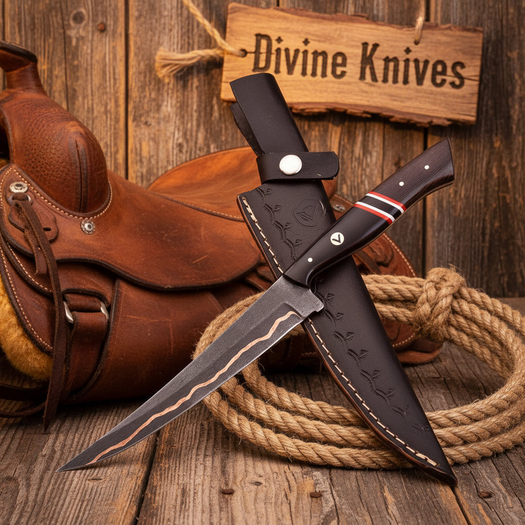 Copper Mai Damascus Fillet Knife with San Mai Copper Line Blade