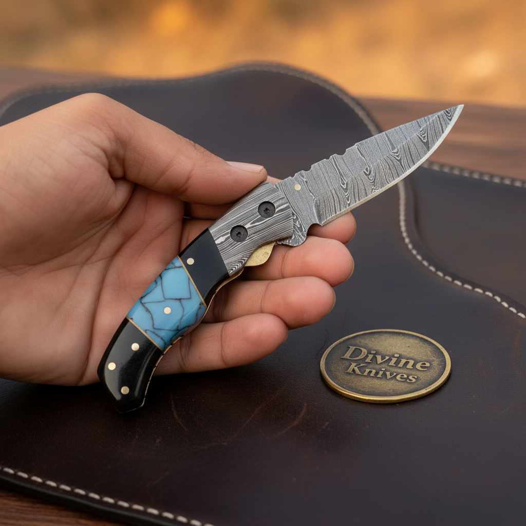 Turquoise & Buffalo Horn Liner-Lock Folder Knife