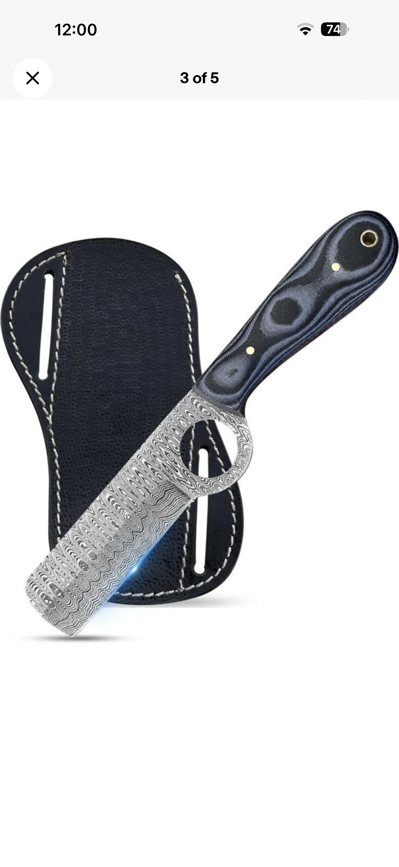 Black Micarta Cowboy Bull Cutter with Wood Grain Damascus Blade
