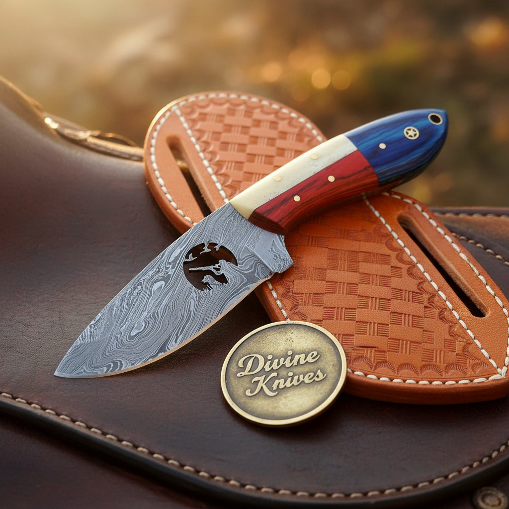 Duck Hunter Cutout Texas Flag Damascus Skinner for Hunting and Field Work