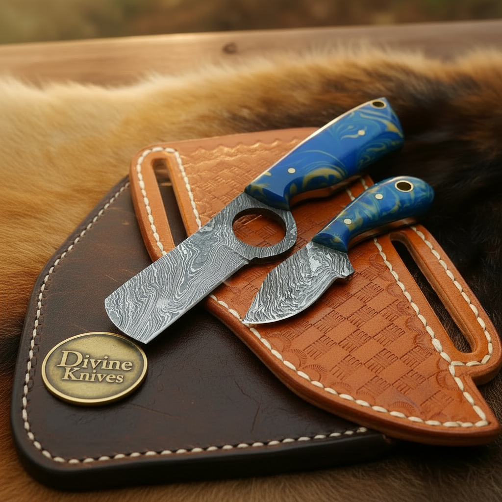 Blue Marbled Ring Bull Cutter & Neck Skinner Set for Field Dressing