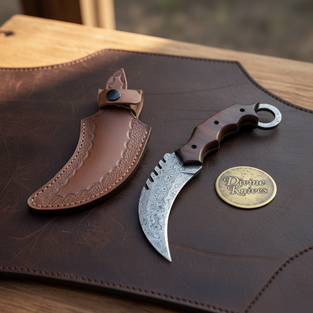 Karambit Claw Knife with Rosewood Handle, Finger Ring and Hand Forged Curved Blade