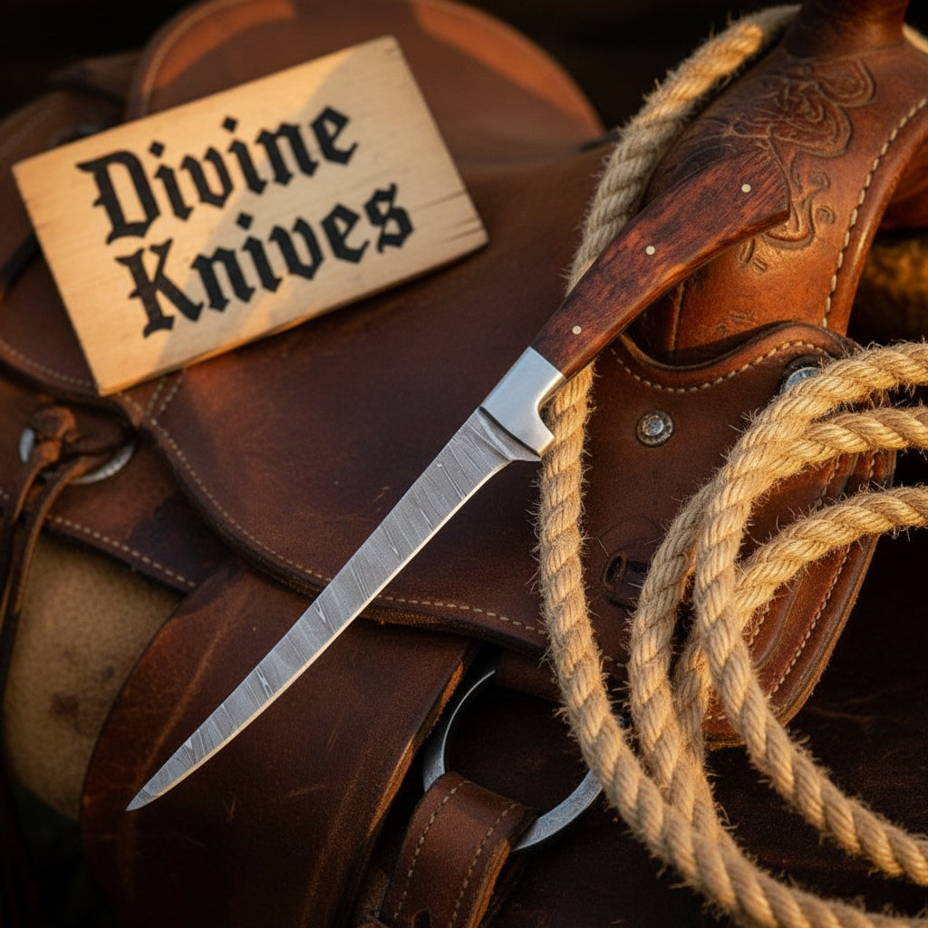 Rosewood Damascus Fish Fillet Knife with Silver Bolster