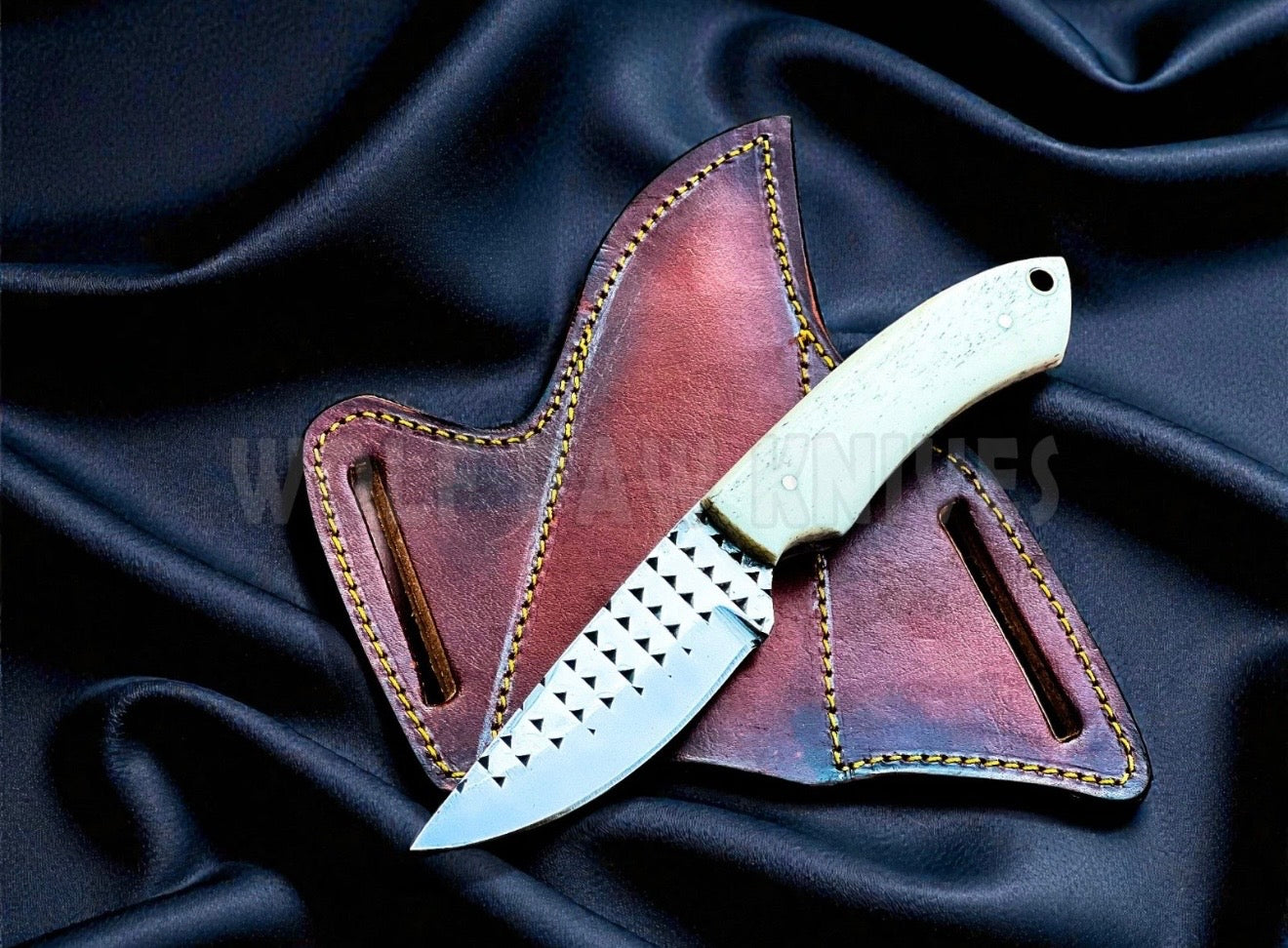 Camel Bone Ranch Skinner Knife with Rasp-Textured Blade