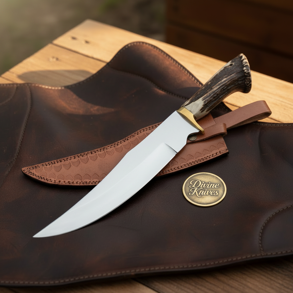 Crown Stag Trailing Point Hunter with Polished Blade