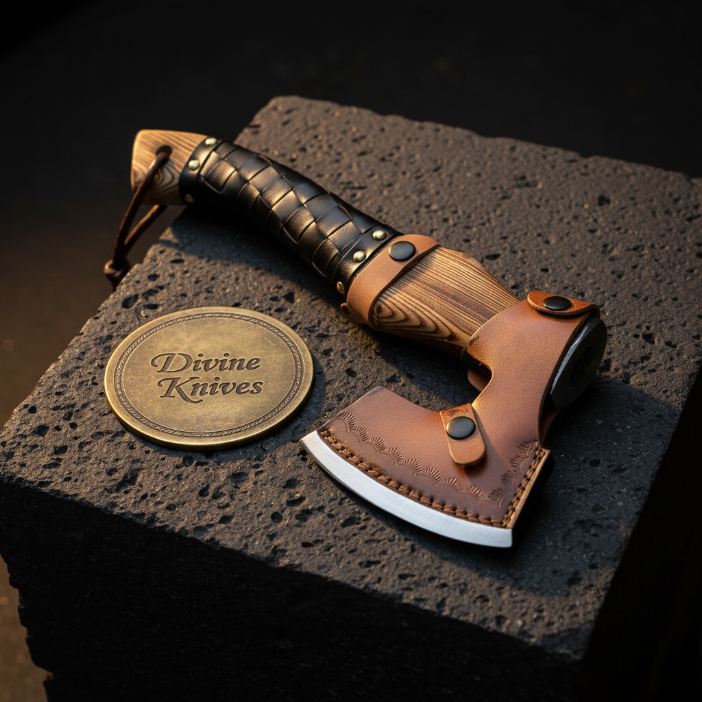 Valknut Viking Axe — Hand-Forged Hatchet with Leather-Wrapped Handle