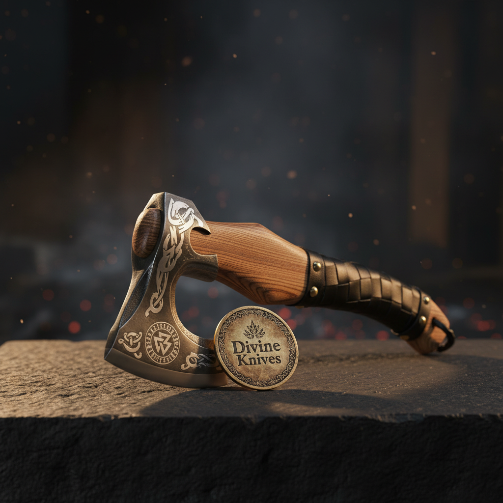 Valknut Viking Axe — Hand-Forged Hatchet with Leather-Wrapped Handle