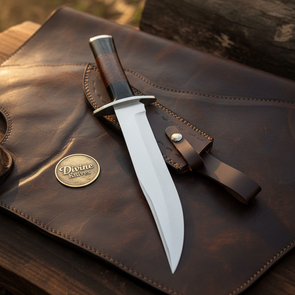 Wood & Resin D2 Steel Straight-Back Camp Bowie with Segmented Handle for Outdoor Work