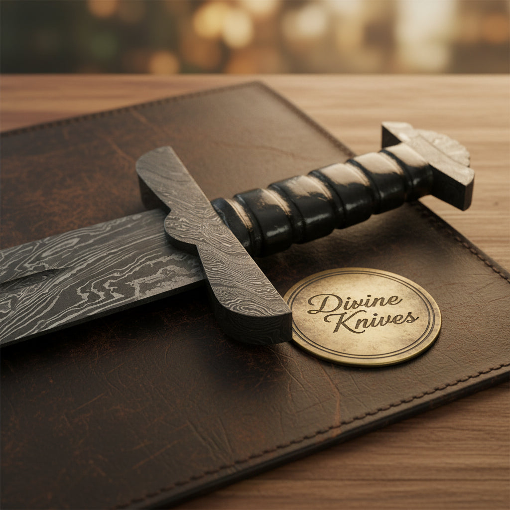 Hand Forged Viking Sword Set with Pattern Welded Blades and Stitched Black Scabbard