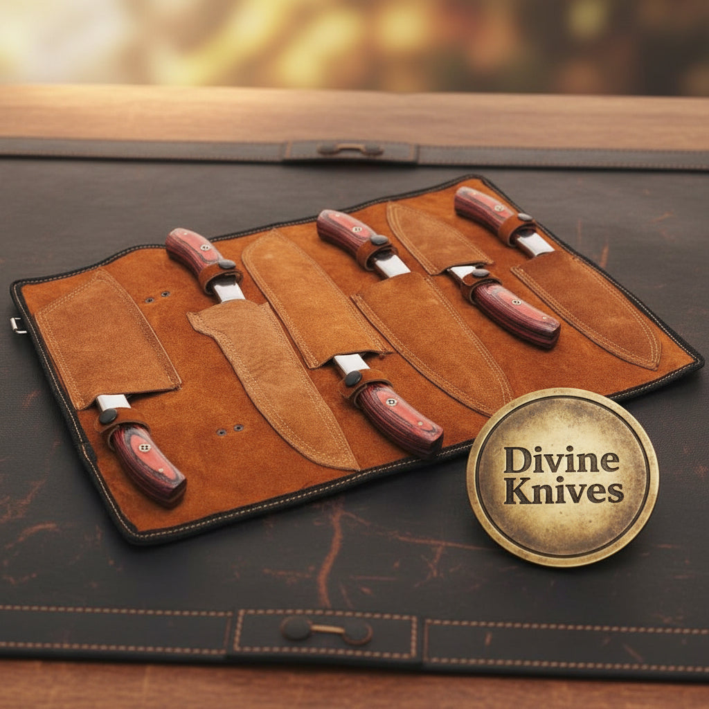 6-Piece Crimson Handle Japanese Chef Knife Set with Layered Handles