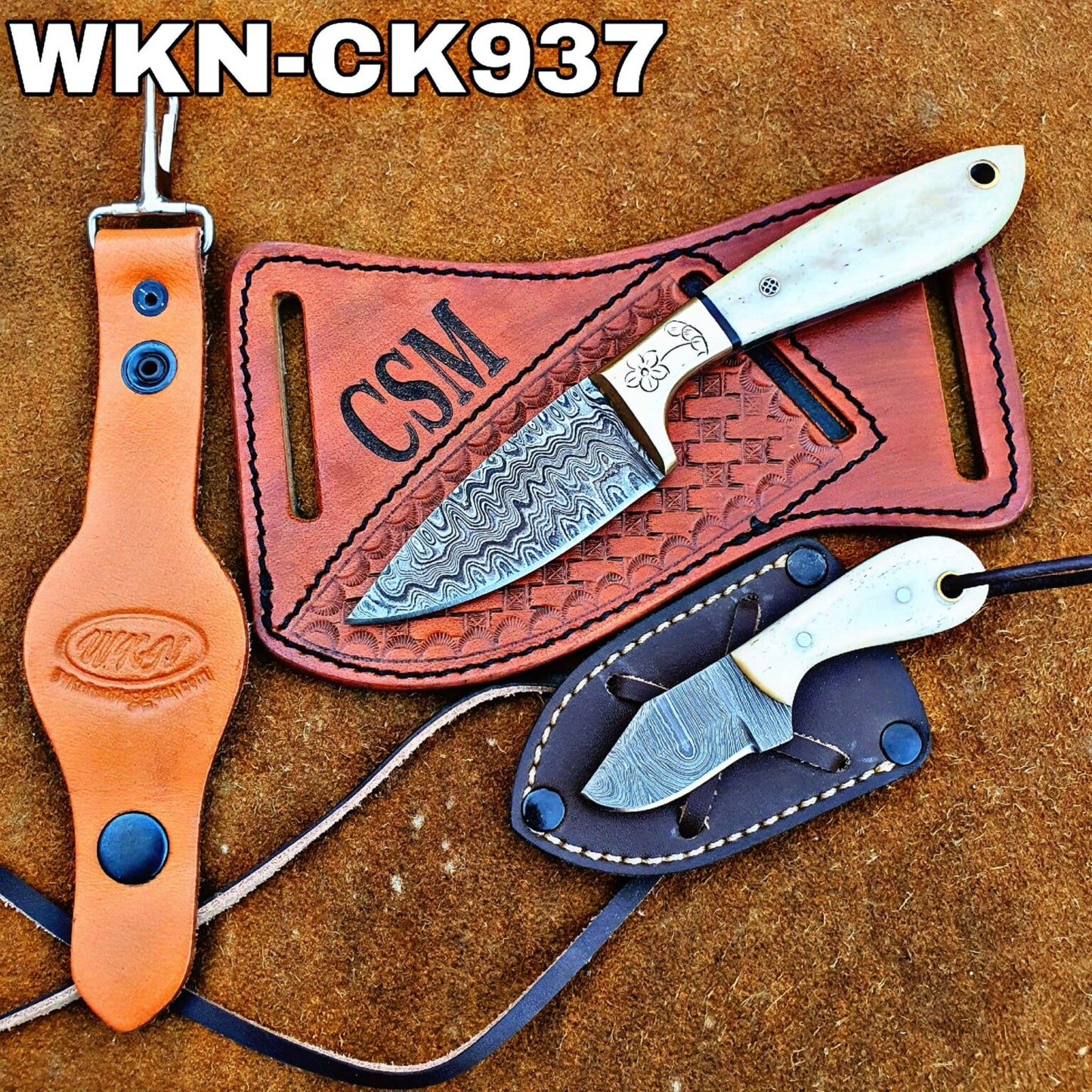 White Bone Damascus Short Skinner Set One Bold White Handle Story