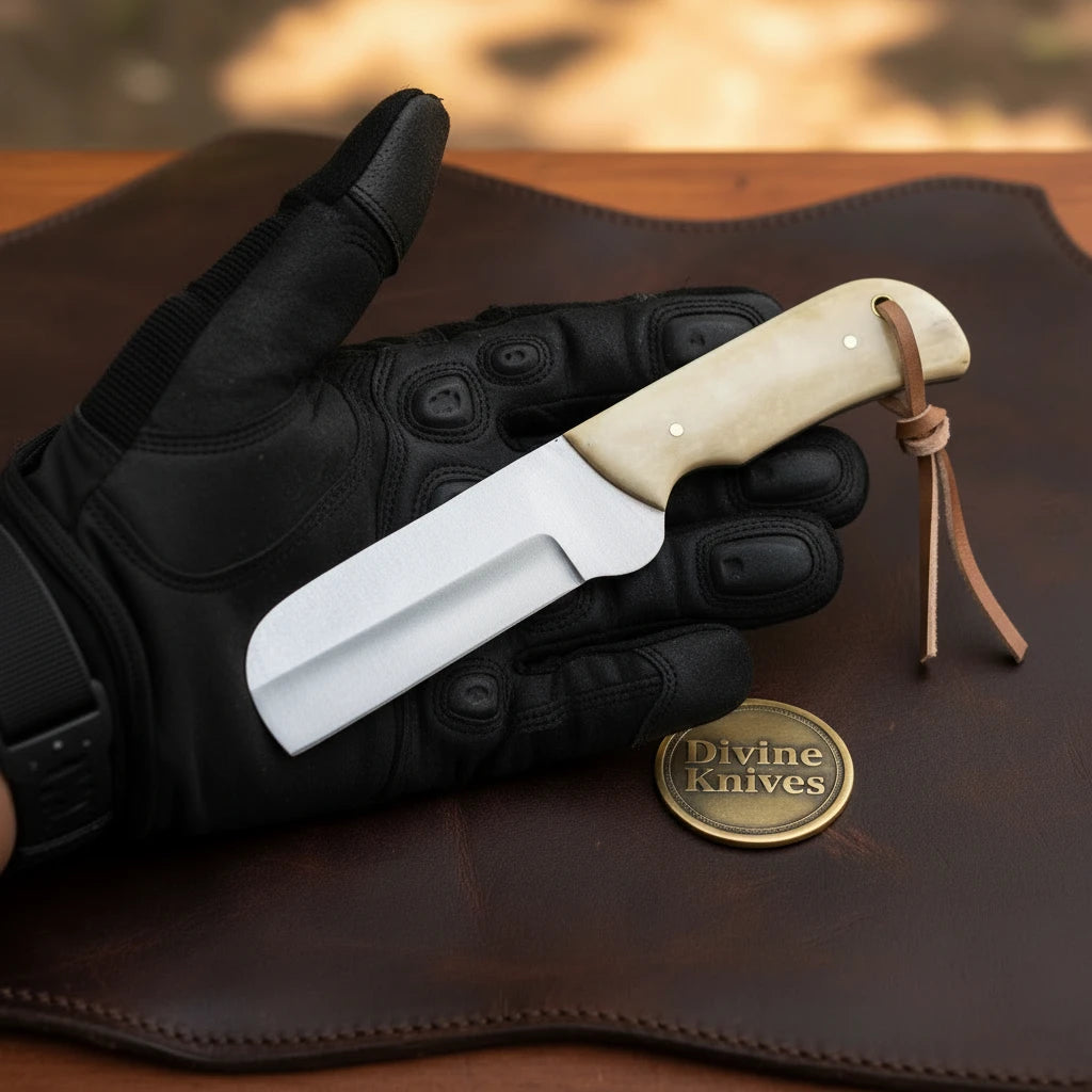 D2 Steel Camel Bone Tanto Bull Cutter with Natural Bone Handle
