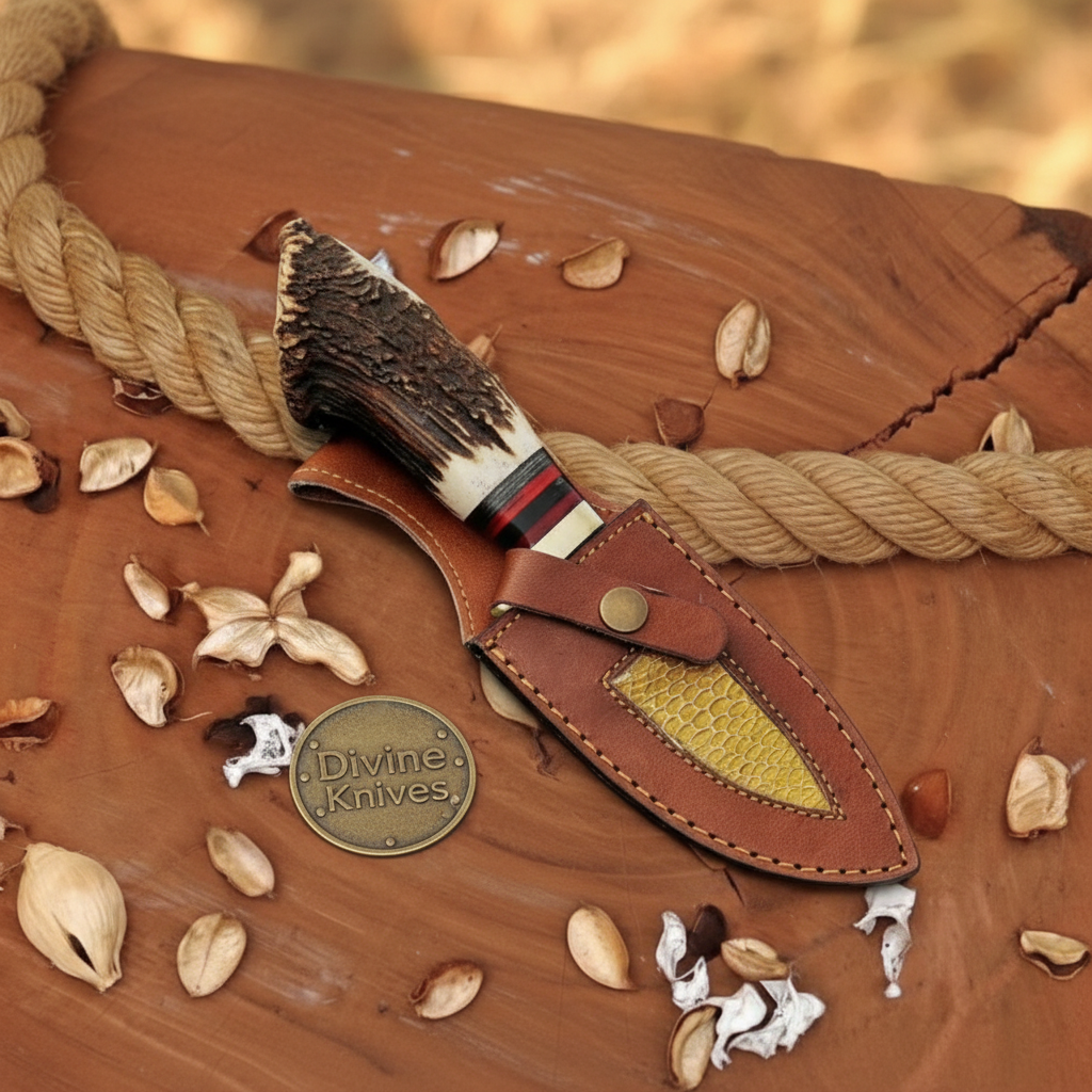 Crown Stag Deer Cutout Damascus Skinner with Deer Cutout