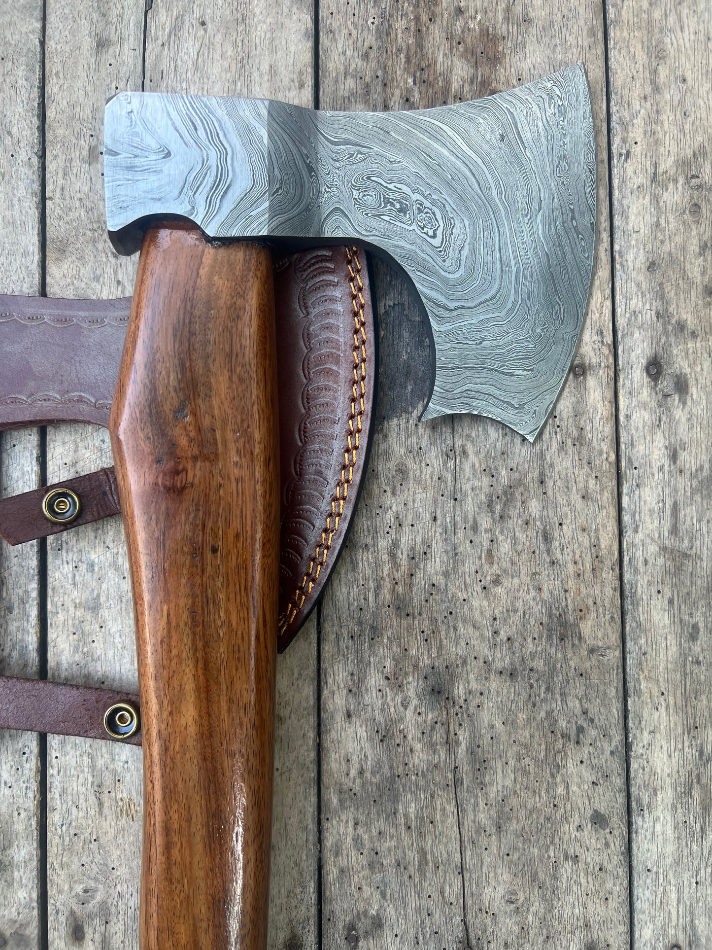 Damascus Viking Bearded Hatchet with Bare Wood Haft