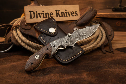 Damascus Gentleman's Folding Hunter with Textured Wood Handle