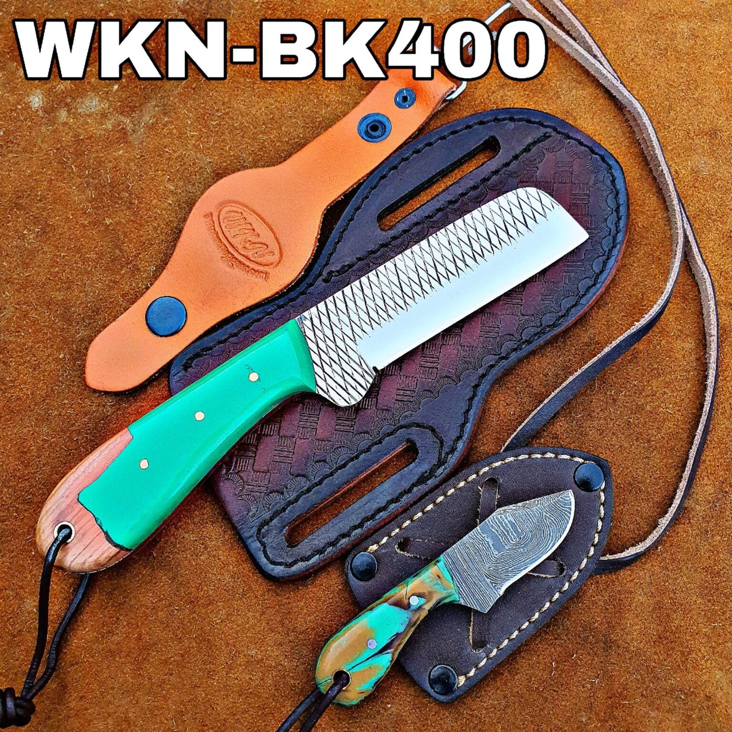 Green Resin Rosewood Bull Cutter Knife Set for Ranch Work and Collecting