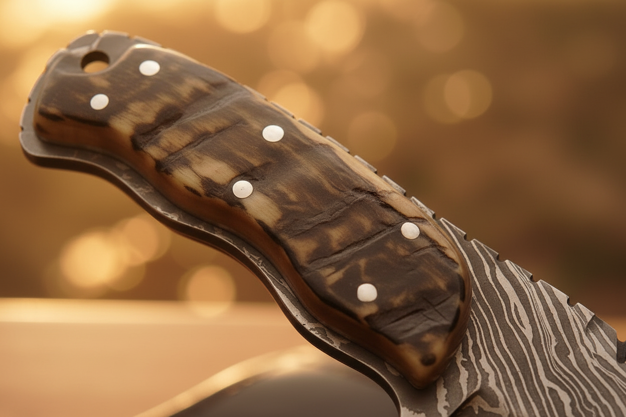Ramhorn Damascus Sawback Tracker with Natural Ramhorn