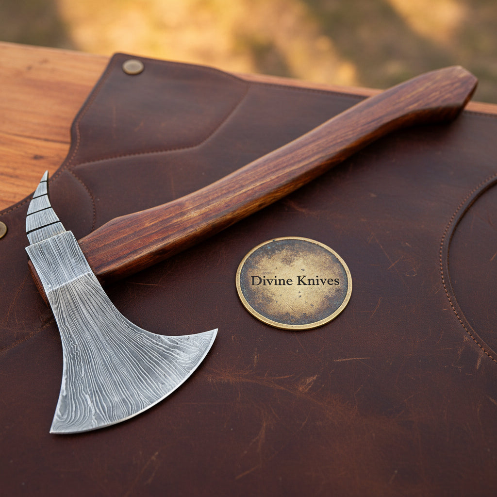 Hand Forged Bearded Viking Axe with Layered Steel Head and Shaped Hardwood Haft
