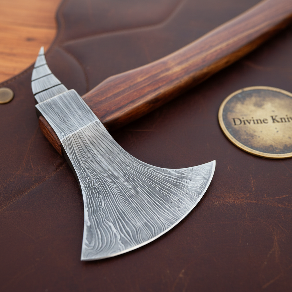 Hand Forged Bearded Viking Axe with Layered Steel Head and Shaped Hardwood Haft