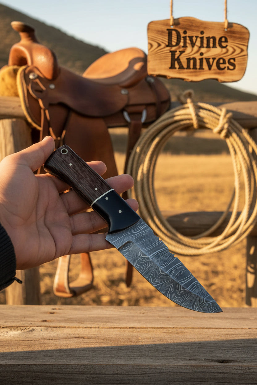 Onyx Damascus Skinner Knife with Feather Damascus Blade