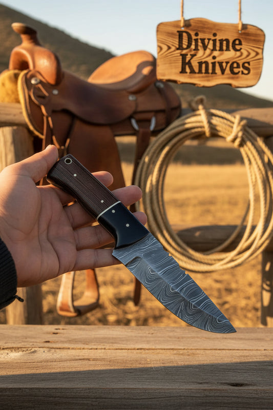 Onyx Damascus Skinner Knife with Feather Damascus Blade