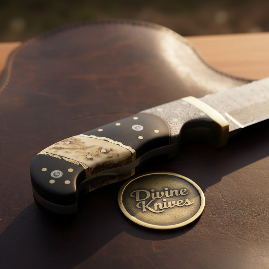 Mosaic Pin Clip Point Hunter with Buffalo Horn Inlay Handle and Brass Bolster