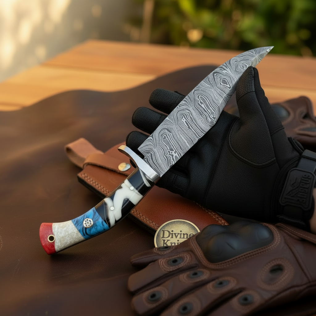 Colored Resin Handle Bowie Knife with Hand Forged Clip Point Blade and Belt Sheath