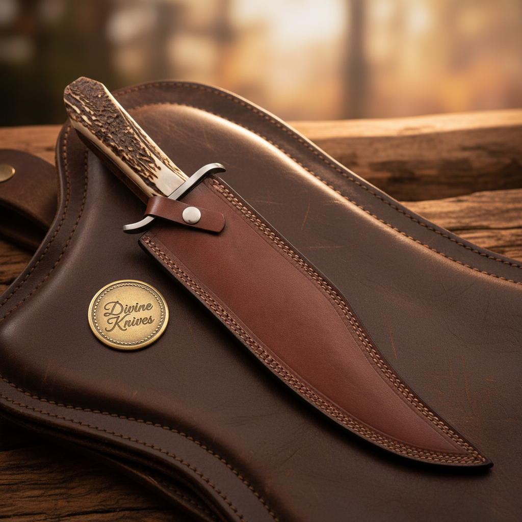 Stag Horn Damascus Clip-Point Bowie with Natural Antler Grip