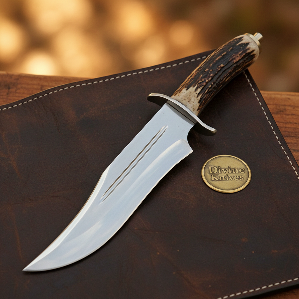 Antler D2 Steel Western Bowie Knife with Natural Antler Handle