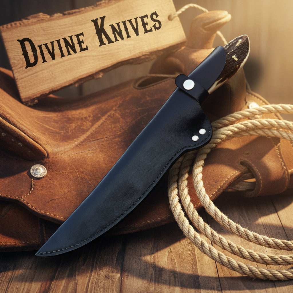 Stag Handle Fillet Knife with Turquoise Spacer and Curved Patterned Blade for Fish and Game Prep