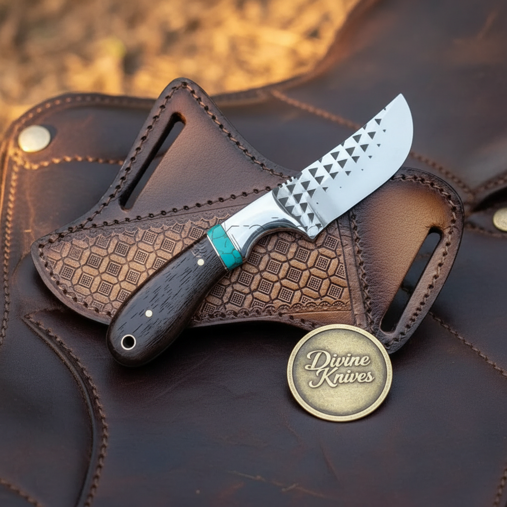 Rosewood Turquoise Bull Cutter Knife for Ranch Chores and Gifting