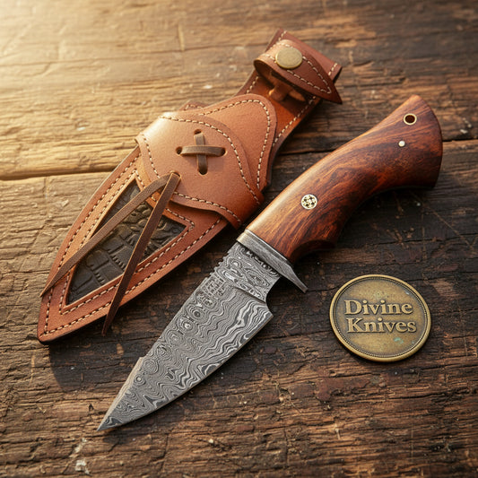 Frontier Damascus Tracker Knife with Wood Grain Blade