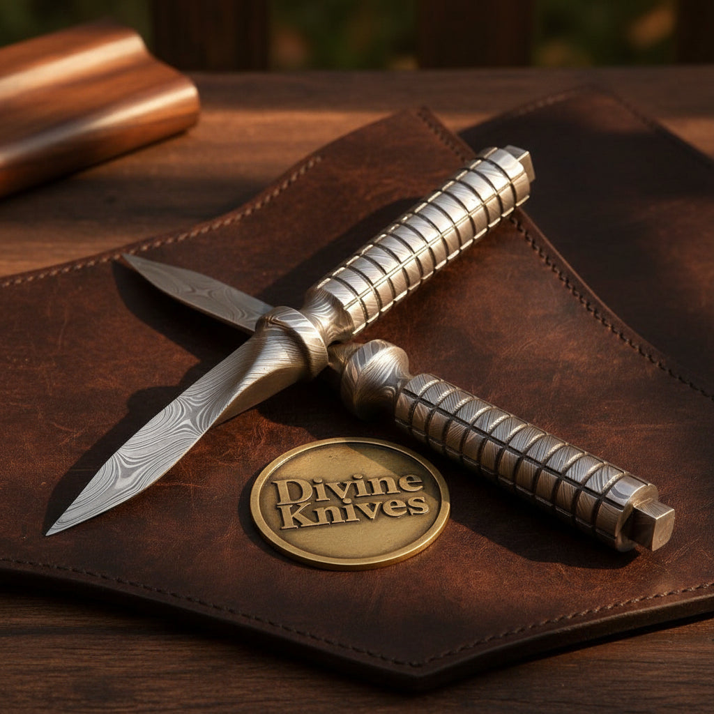 Integral Steel Dagger Set with Ribbed One Piece Handles and Hand Forged Layered Bodies