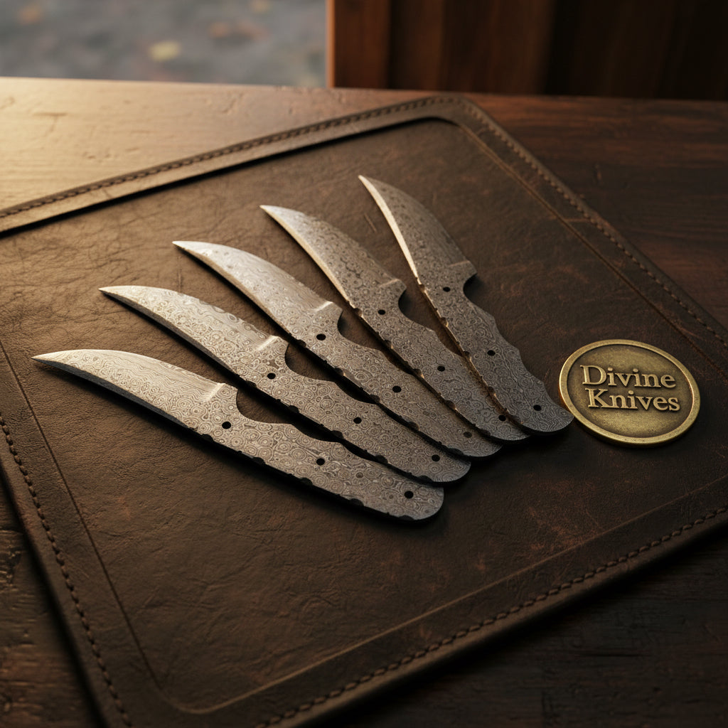 Damascus Skinner Blade Blank Set for Custom Knife Making