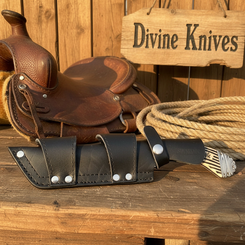 Damascus Finger Hole Mini Cleaver with Black G10 Handle