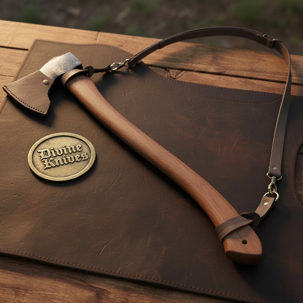 Scandinavian Hewing Axe with Curved Hickory Handle & Leather Bit Guard