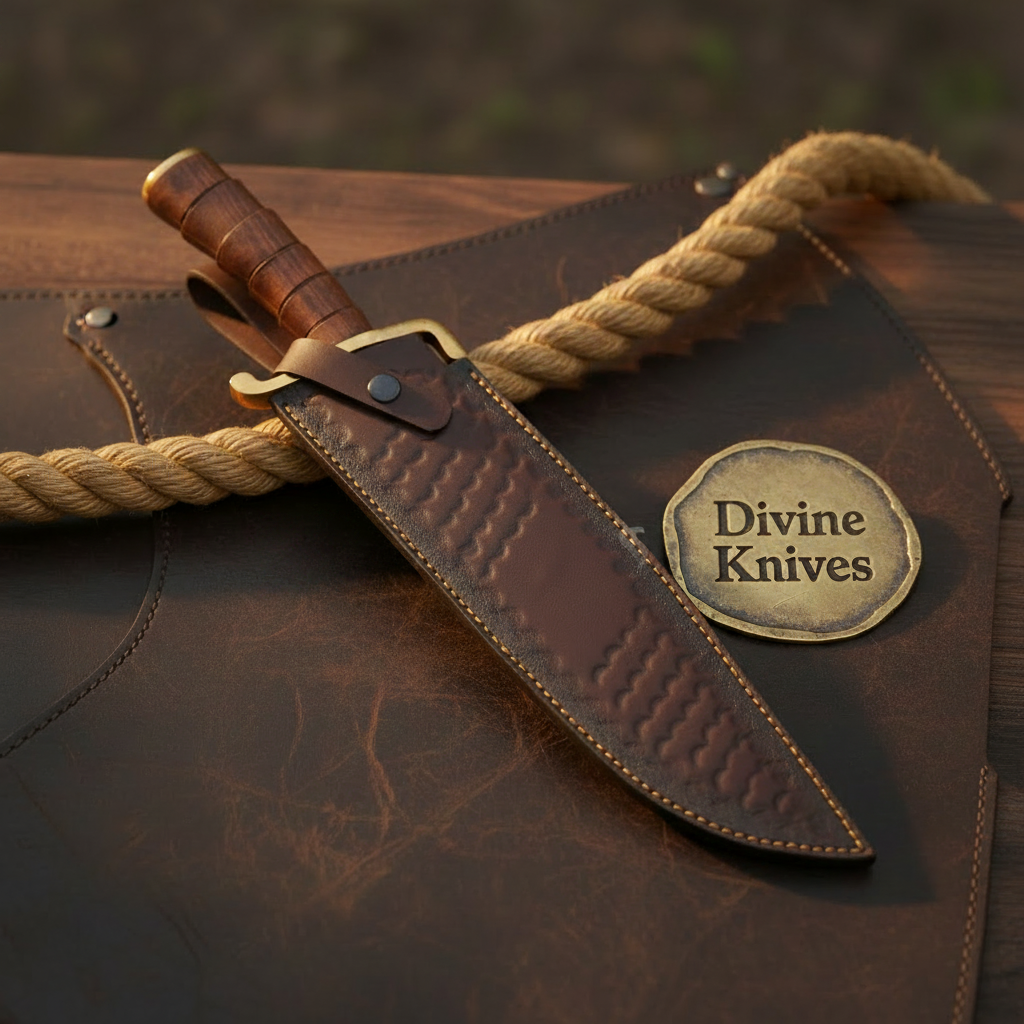 Brown Wood D2 Steel Clip Point Bowie with Ridged Grip