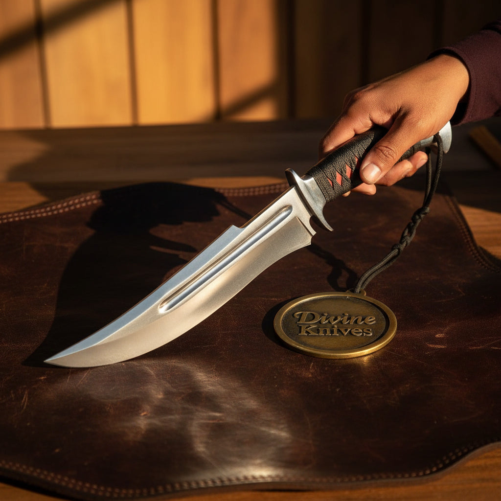 Cordbind Cord-Wrapped Fullered Clip Point Bowie with Ground Fuller