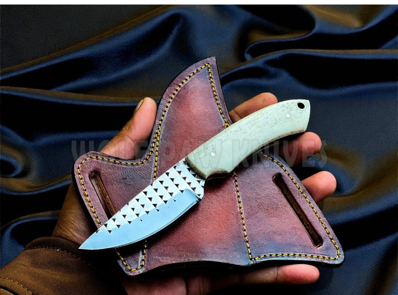 Camel Bone Ranch Skinner Knife with Rasp-Textured Blade