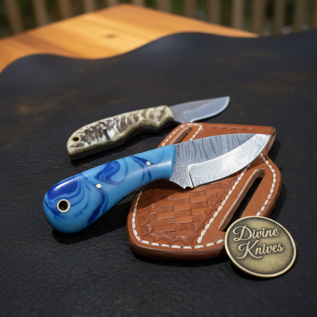 Blue Resin & Stag Horn Skinner Combo Set for Field Work